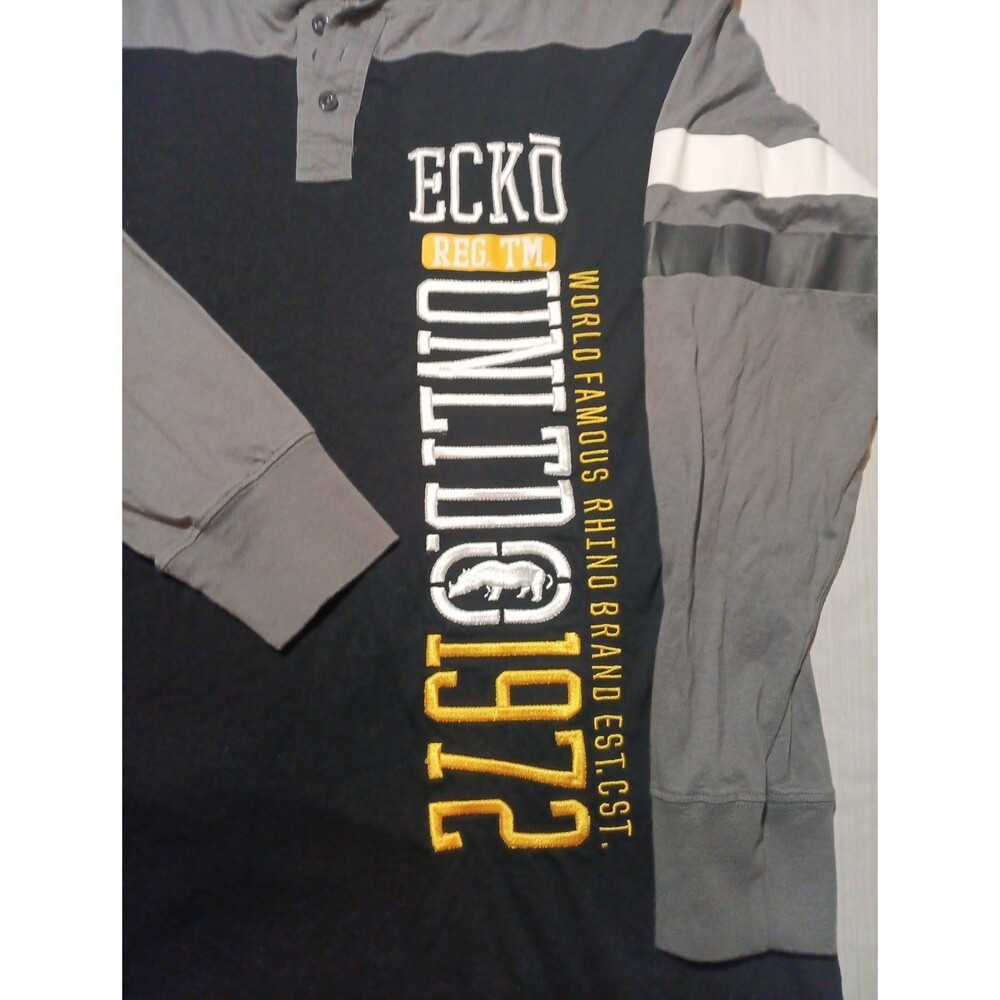 Y2K Ecko Unltd Long Sleeve Shirt 3XB Grey/ Black Embroidered Skater Grunge - Picture 2 of 5